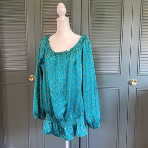 Michael Kors Teal Chain Off the Shoulder Blouse
